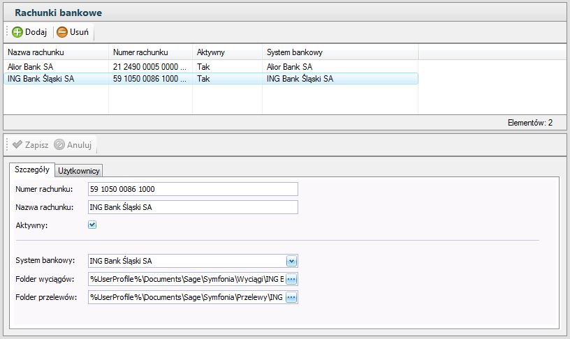 Symfonia e-dokumenty 2013.1 13 Rachunki bankowe Każdy rachunek bankowy posiada przypisany system bankowy, określający sposób współpracy z bankiem, między innymi formaty wymiany plików bankowych.