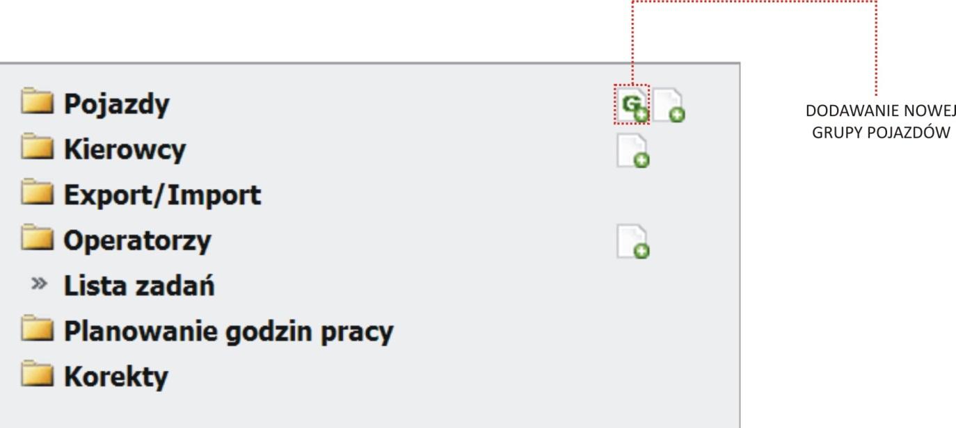 1.4.2 Tworzenie grup pojazdów Utworzone w zakładce Dane pojazdy mogą być w dalszej kolejności przypisywane do poszczególnych grup.