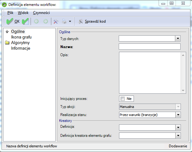 Rozbudowa narzędzi edytora Workflow Program został zaprojektowany tak, by osoba wdrażająca workflow mogła tworzyć własne elementy panelu narzędziowego w edytorze procesu workflow.