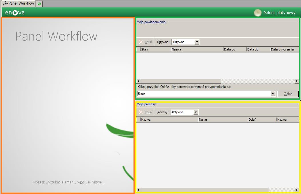 Kafelek Workflow widoczny jest jeśli logujący się operator posiada licencję na moduł Workflow w wersji