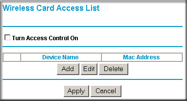 W menu Wireless Settings kliknij polecenie Setup Access List, wyświetlając menu Wireless Access List: Rysunek 8-2: Ekran ustawień dostępu kart bezprzewodowych Aktualizowanie listy dostępu dla kart