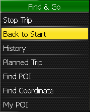 Wróć do początku Kiedy już dojedziesz do celu lub skończysz jazdę, naciśnij przycisk Menu, i używając joysticka wybierz Znajdź i Jedź > Wróć do początku.