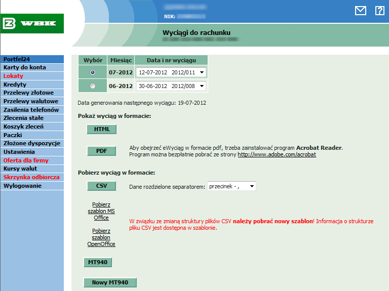 Konfiguracja systemów bankowych Strona 24 z 24 W oknie Wyciągi do