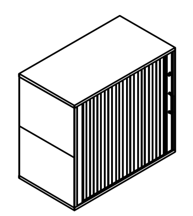 Półki z płyty wiórowej melaminowanej wyposażone są w podpórki typu secura z blokadą wysuwu. Standardowa regulacja wysokości montażu półek w korpusie w zakresie 32mm.