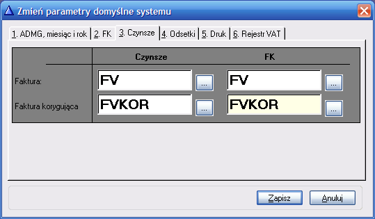 27 3. Czynsze Rysunek 17. Parametry domyślne programu ADA FK FK Ta zakładka słuŝy do powiązania modułu FK z modułem Czynsze.