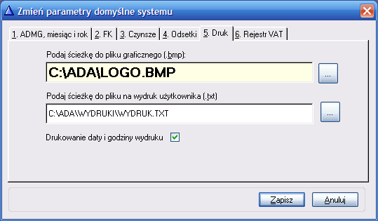 29 Rysunek 20. Parametry domyślne programu ADA FK Druk 6.