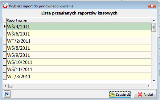 W przypadku, gdy chcemy dokonać powtórnego przesłania któregokolwiek z raportów wybieramy opcję wyślij ponownie w lewym dolnym roku.