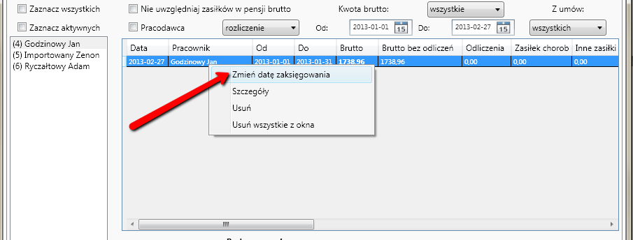 dla umowy zlecenia: Pojawi się okno Szczegóły płatności w którym możemy zobaczyć odpowiednik kart Składki i Księgowy dla tej wypłaty (informacje są te same, jedyną różnicą jest brak możliwości