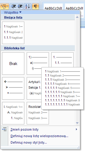 Sposób 2: Zmodyfikowanie stylu Nagłówek 1 tak, by w opcjach akapitu miał włączoną opcję paginacji o nazwie Podział strony przed.