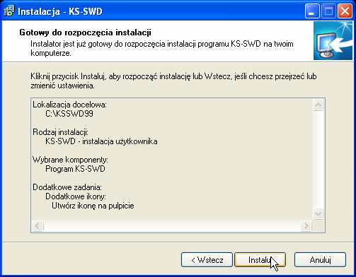 INSTALACJA PROGRAMU KS-SWD Ilustracja 2.1 Instalacja KS-SWD. Ilustracja 2.2 Instalacja KS-SWD. Instalator proponuje domyślną nazwę katalogu C:\KSSWD_XML, w której umieści program KS-SWD.