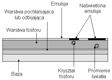 Do czynników determinujących czułośd zestawu ekran/klisza należy zaliczyd typ fosforu (efektywnośd konwersji), grubośd warstwy fosforu, wartośd współczynnika wagi pokrycia, obecnośd warstwy