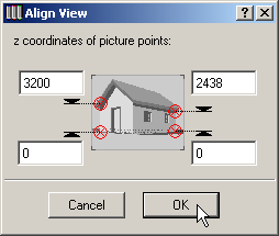 238 Część IV ❽ Wizualizacja Po umiejscowieniu ostatniego punktu, pojawi się okno dialogowe Dopasuj widok (Align View), w którym należy określić wysokość punktów, które uprzednio wskazałeś.