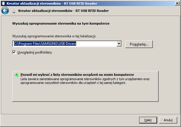 W systemie Windows 7 wygląd ostatnich dwu okien jest nieco odmienny: