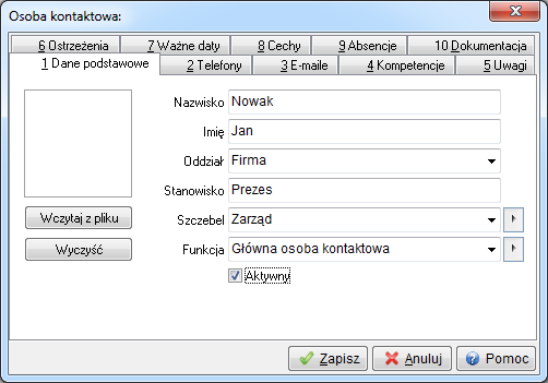 oddziału, w przeciwnym wypadku wybierana jest nazwa firmy (więcej na temat korespondencji w rozdziale Korespondencja seryjna).