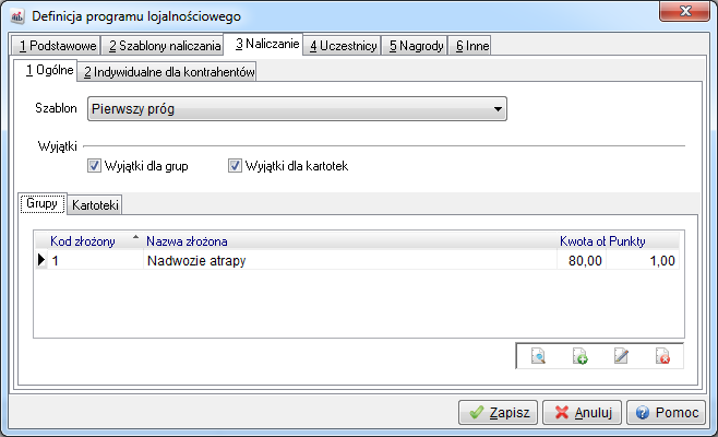 kartotekowych, należy najpierw w zakładce Podstawowe Definicji programów lojalnościowych, zdefiniować pole Rodzaj grup kartotek.