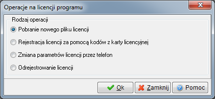 4. Następnie wyświetli się okno Operacje na licencji programu. Zaznaczamy pierwszą opcję, ponieważ chcemy wgrać nowy plik licencji: 5. Ściągamy z poczty załącznik o nazwie StSql.