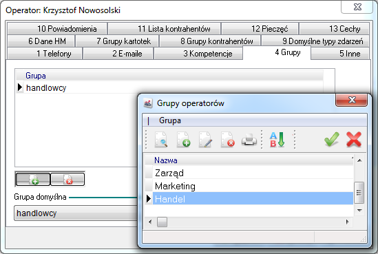 2.2 Cechy operatorów W słowniku Cechy operatorów użytkownik systemu może zdefiniować dodatkowe parametry dla operatora jak, np. rodzaj umowy, funkcję czy stanowisko.