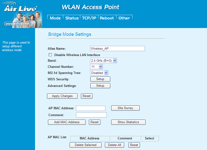 37 Instrukcja Obsługi WL-5460AP AirLive Niezależny Portal Techniczny www.siecioowo.pl Tryb Bridge Alias Name to nasza własna nazwa urządzenia.