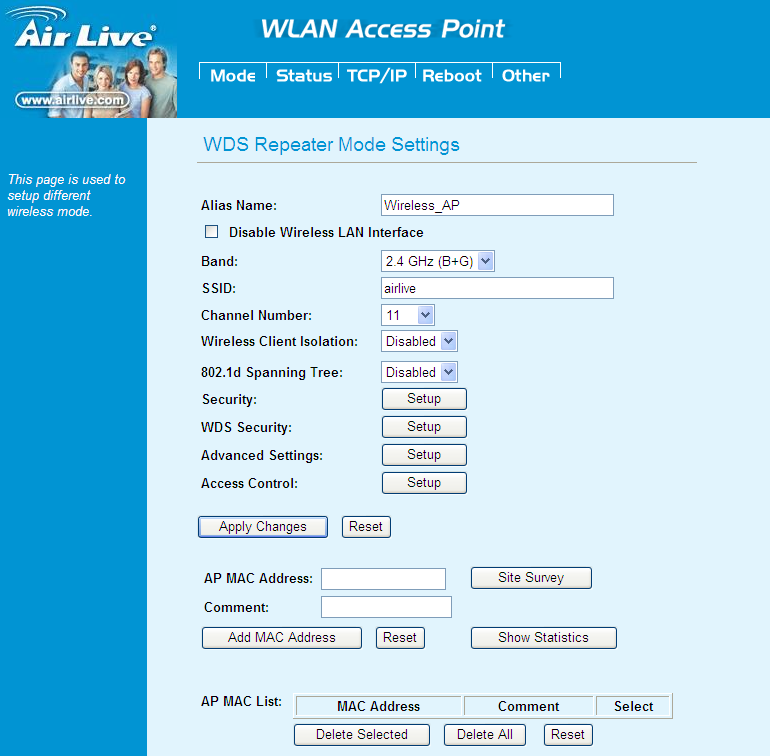 42 Instrukcja Obsługi WL-5460AP AirLive Niezależny Portal Techniczny www.siecioowo.pl Tryb WDS Repeater Alias Name to nasza własna nazwa urządzenia.