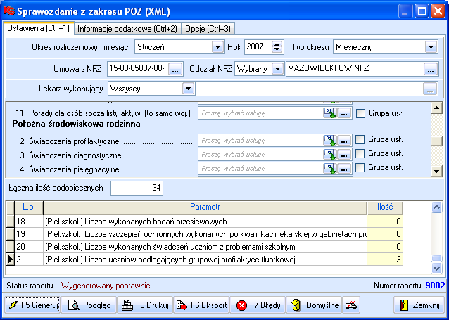 1. Raporty obowiązujące w 2006 roku 1.3.11.4. Załącznik nr 4 do umowy POZ (do kwietnia 2007r) Funkcja umożliwiająca wygenerowanie raportu Sprawozdanie z zakresu POZ (XML) jest już nieaktualna.