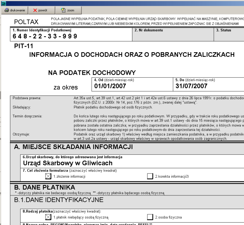 4.1 Deklaracje 92 Ze względu na ograniczoną ilość miejsca na ekranie niektóre opisy zostały skrócone, lecz na wydruku znajdą się pełne opisy pól.