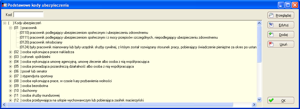 Firma Rys. Słownik Narodowych Funduszy Zdrowia Podstawowe kody ubezpieczeniowe Słownik zawiera podstawowe kody ubezpieczenia.