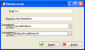 Firma Przerwy / świadczenia Słonik zawiera kody świadczeń / przerw. Aby otworzyć słownik należy wybrać z menu : Słowniki ZUS Przerwy / świadczenia. Rys.