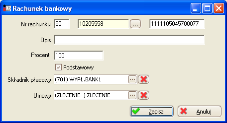 Pracownicy Przykład konfiguracji rachunków bankowych przekazywanie wynagrodzenia z jednego typu umowy na dwa rachunki bankowe Rachunek 1 składnik płacowy 701, procent 70 Rys.