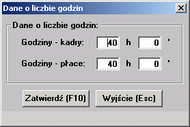 2.7.1.2 Godziny W dialogu służącym do przeglądania i modyfikowania danych nieobecności w związku z tym, iż niektóre typy nieobecności począwszy od 2004 roku są rozliczane w godzinach ( np.