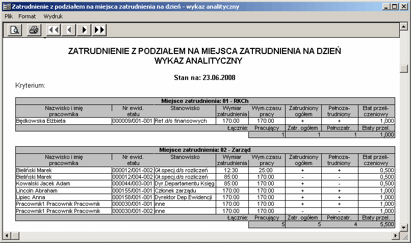 Dla każdej kolumny zawartej w zestawieniu drukowane jest dodatkowo podsumowanie tej kolumny.