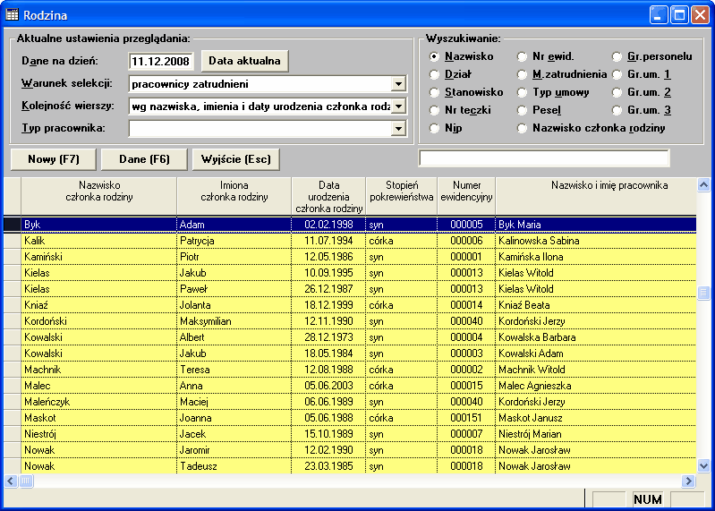 2.4.1 Rodzina Jest to opcja systemu służąca do grupowego przeglądania i modyfikacji danych członków rodziny pracowników.