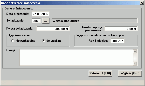 2.4.10.2 Dopisz grupę Opcja ta służy do wprowadzenia nowej pozycji dotyczącej świadczenia socjalnego do grupy wybranych pracowników.