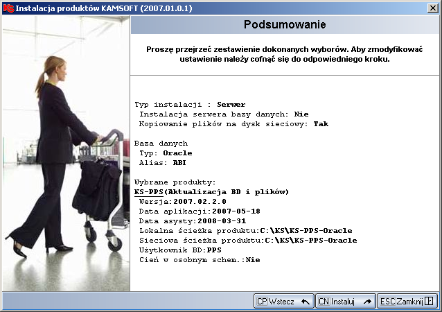 2. Instalacja Kolejnym krokiem jest zatwierdzenie parametrów instalacji w oknie wybór produktów, w którym możemy zmienić ścieżkę instalacji programu czy hasło użytkownika bazy danych. Rys. 14.