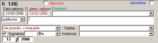 101 Dział 4.1. Kontrolka skarg cywilnych W dziale tym zliczane są skargi, w których w polu Sygnatura sprawy wybrano repertorium cywilne C, Cupr, Ns, Nc, Co lub Cps (rys. 10.10). Rys. 10.10. Okno Skarga Patrz opis Działu 7.