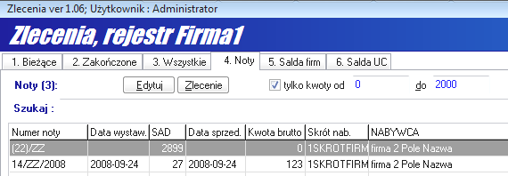 Zmiana waluty noty na inną niż PLN skutkuje zamianą wszystkich etykietek pól na język angielski.