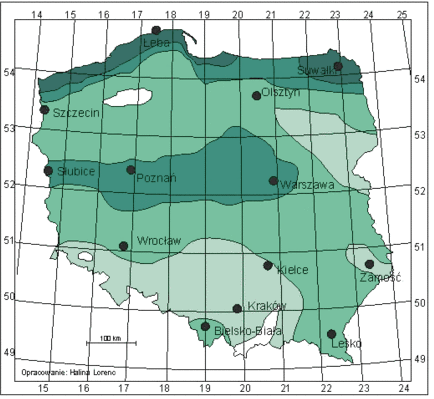 49 Wykres 11. Produkcja energii elektrycznej z elektrowni wiatrowych w Polsce. Źródło: opracowanie własne na podstawie Eurostat; 2012r. Rysunek 6. Strefy energetyczne wiatru w Polsce. Źródło: www.