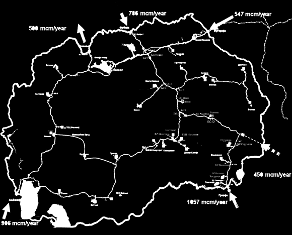 Projekty strategiczne sektora energetycznego Gazyfikacja Republiki Macedonii Planowane trasy i możliwych połączeń dla budownictwa Istniejący stan rurociągu w Republice Macedonii Całkowita długość