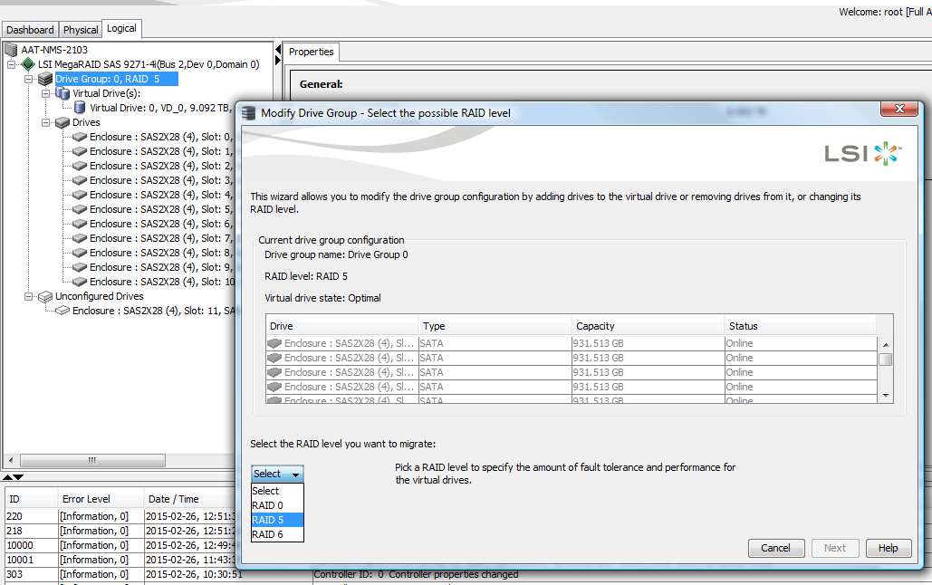 In the "Phisical" tab right-click and select mouse on the "LSI SAS RAID Controller Mega" and select "Scan Foreign Configuration", then you it is required toclear the configuration by choosing Clear