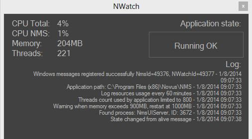 NMS NVR X-4U/XX, X-2U/XX/R, 7-4U/XX - Instrukcja obsługi wer. 1.1 EKRAN GŁÓWNY 6.2. MENU - Watchdog Wybranie opcji Watchdog z menu ekranu głównego wyświetla ekran diagnostyczny NWatch monitorujący pracę aplikacji NMS.