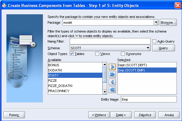 Tworzenie komponentów w biznesowych opartych o tabele bazy danych (2/6) 367 Wybór