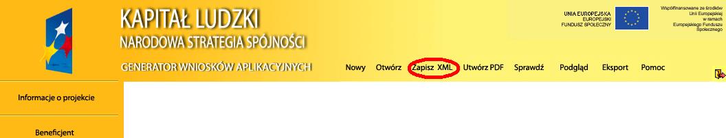 Aby tego dokonad w generatorze najpierw należy wybrad opcję Zapisz XML i zapisad plik z danymi w dogodnym dla siebie miejscu na dysku komputera.