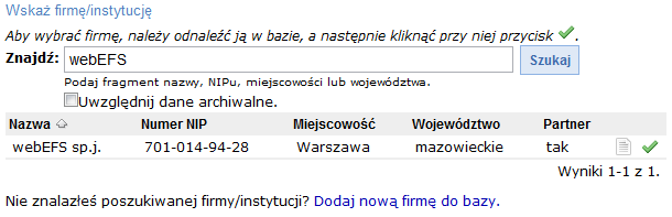 W tym celu należy podad fragment jej imienia, nazwiska, numeru PESEL lub miejscowości i nacisnąd przycisk Szukaj.