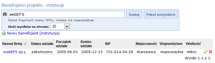 W sytuacji, gdy dodawana osoba nie była jeszcze beneficjentem projektu, następuje przeniesienie do widoku jego edycji.