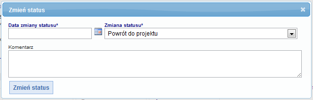 w trakcie beneficjent jest w trakcie udziału w projekcie, zakooczony beneficjent zakooczył swój udział w projekcie, niekwalifikowalny beneficjent został uznany za niekwalifikowalnego do uzyskania