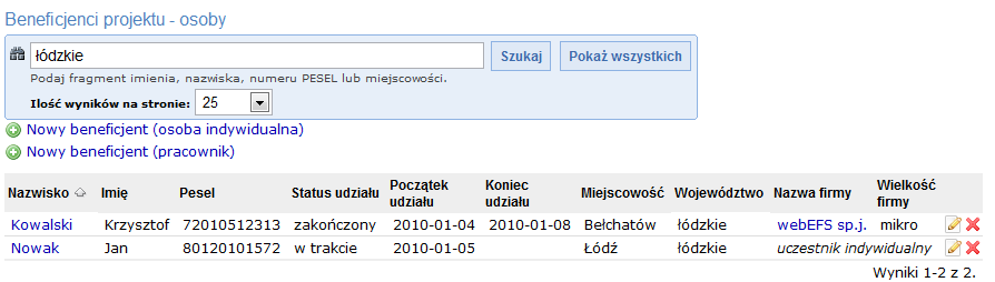 Można także wskazad wersję danych firmy (jeżeli jest ich kilka), która była obowiązująca w momencie przystąpienia instytucji do projektu: Aby dokonad zmiany danych samej instytucji, należy edytowad