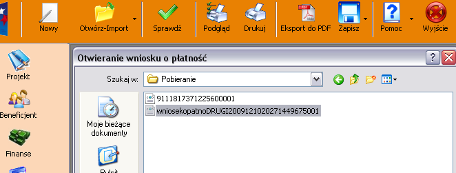 Kolejnym krokiem w eksporcie wniosku jest kliknięcie na przycisk. Wtedy użytkownik jest przenoszony do strony z informacjami podsumowującymi wykonany eksport wniosku.