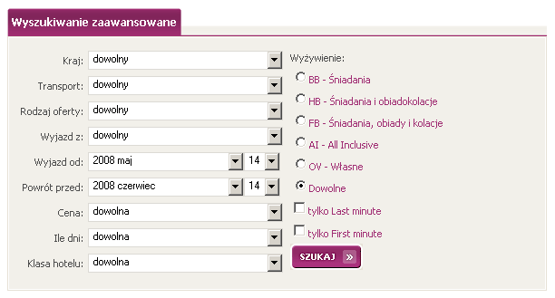 Specyfikacja elementu: -formularz wyszukiwania prosty - odnośnik do zaawansowanego formularza wyszukiwania