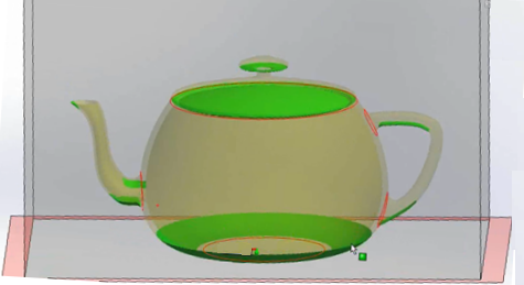 Podstawy SOLIDWORKS 5. Kliknąć Pokaż jako przezroczyste, aby ustawić geometrię, która nie wymaga podparcia, jako przezroczystą i w ten sposób ułatwić przeglądanie obszarów wymagających podparcia. 6.