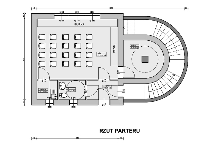 70 Wykorzystanie małych teleskopów 2013 mieszczenie sterowni. Stąd decyzja o nie umieszczaniu schodów wewnętrznych w projekcie.