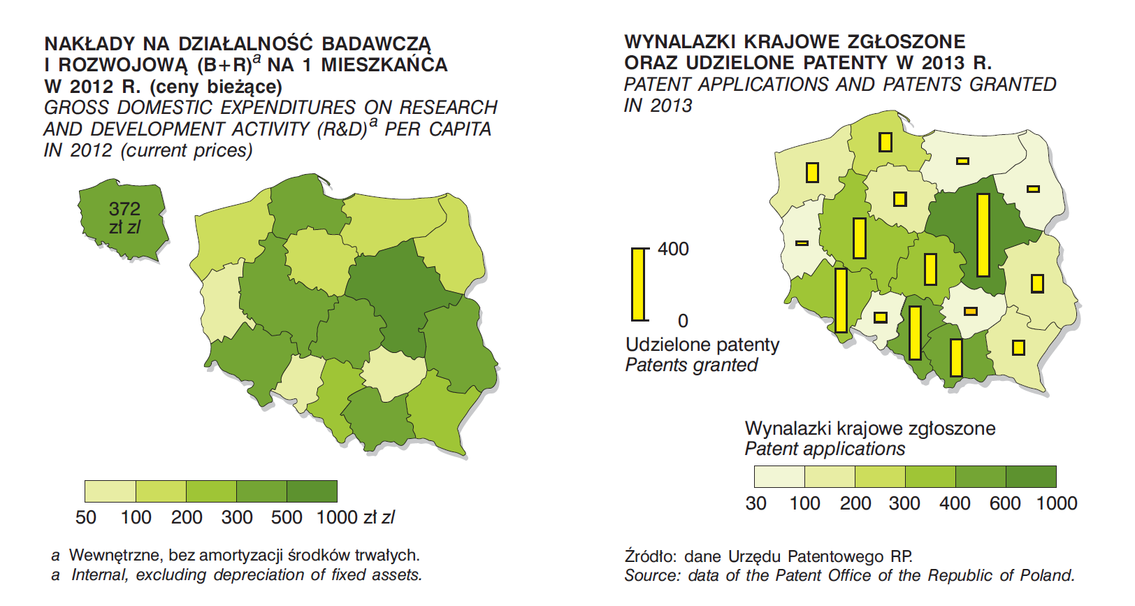 d-maps.com Zadanie 29. [0 2 p.] Nazwij metody prezentacji kartograficznej, jakimi zostały wykonane poniższe mapy: Źródło: Regiony Polski 2014, GUS (2014). a.. b. Zadanie 30.